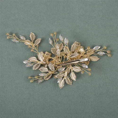 Vista 7 de SWEETV - Peineta de novia con diamantes de imitación, hecha a mano, diseño de flores 1: Oro rosa claro