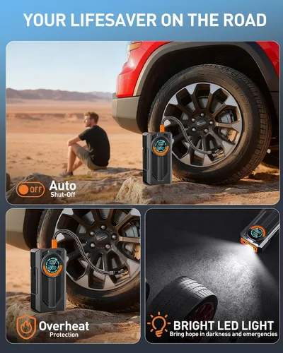 Vista 6 de Arrancador de batería con compresor de aire, arrancador portátil, 8.0 Gas/7.0L Diesel, 12V, arrancador de batería portátil para automóvil