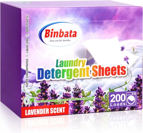 Vista 10 de Binbata Hojas de detergente para ropa, 200 cargas, aroma cítrico, hipoalergénicas, ecológicas, biodegradables, sin plástico, sin líquido, aptas