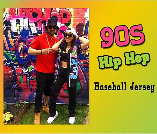 Vista 5 de Amzdest Ropa de los años 90 para mujer, disfraz unisex de hip hop para fiesta, camiseta de béisbol Bel Air, camisa de manga corta con botones