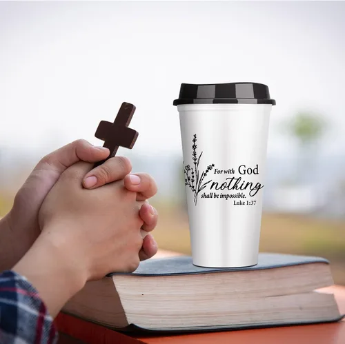 Vista 4 de 12 vasos de plástico con versículos de la Biblia, 16 onzas Negro/Blanco