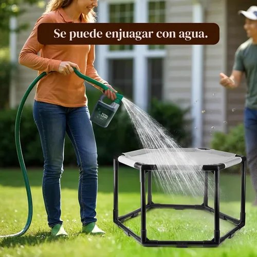 Vista 5 de Hamaca elevada para gatos con valla de privacidad, cama elevada portátil para perros y gatos, malla transpirable y pies antideslizantes