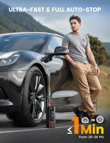 Vista 8 de Lamicall Inflador portátil de neumáticos de automóvil, compresor de aire [150 PSI] [4 veces más rápido], bomba de aire inalámbrica para automóvil