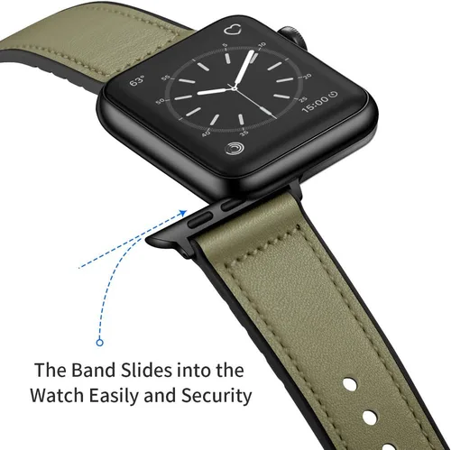 Vista 4 de OUHENG Correas de cuero compatibles con Apple Watch de 42mm 41mm 40mm 38mm, correa híbrida de cuero genuino y goma para iWatch Series 11 10 9 8 7 6
