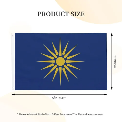 Vista 3 de Bandera de Macedonia griega de doble cara de poliéster de 3 x 5 pies, azul, blanco, amarillo, resistente a los rayos UV, resistente a