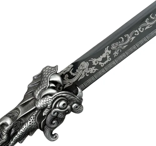 Vista 7 de Espada forjada hecha a mano Samurai Espada Apoyos Katana no afilada Espiga Completa Acero Inoxidable Dragón Rojo/Negro