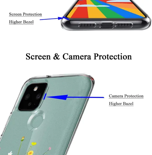 Vista 2 de Unov Pixel 5 - Funda transparente con diseño de TPU suave, absorción de golpes, diseño delgado en relieve, cubierta trasera protectora para Pixel 5
