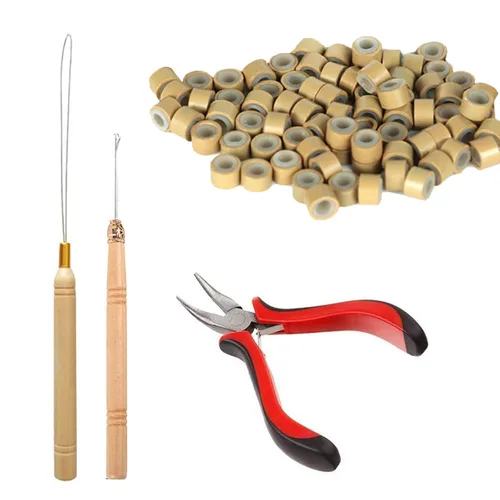 Vista 8 de Orgrimmar Extensiones de cabello para quitar alicates y gancho de tracción, 500 piezas de anillos de micro silicona, kit de herramientas para Negro