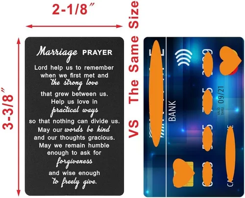 Vista 3 de Tarjeta de oración de matrimonio, tarjeta de aluminio grabada, boda perfecta para marido, cabe en la cartera