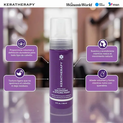 Vista 5 de KERATHERAPY Espuma nutritiva voluminizadora con infusión de queratina, 6 onzas líquidas, 6 fl oz / 178 ml, espuma para peinar el cabello con aceite