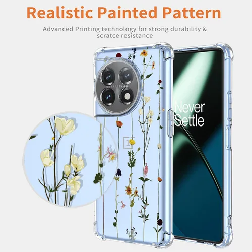 Vista 3 de Funda para teléfono OnePlus 11, One Plus 11 5G PHB110, funda transparente con patrones de jardín de flores, funda protectora para OnePlus 11 5G