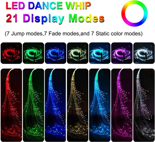 Vista 2 de Dance Whip - Látigo de fibra óptica LED recargable de 6 pies con 7 colores y 4 modos brillantes, flujo perfecto para baile, fiestas, regalo