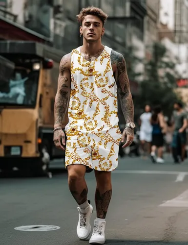 Vista 3 de JoZorro Conjunto de camiseta sin mangas con estampado floral para hombre, camiseta deportiva casual con estampado de lujo, ropa deportiva hawaiana