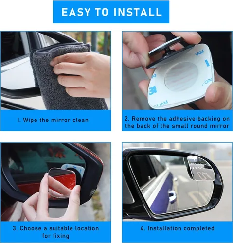 Vista 3 de 2 espejos de punto ciego, espejo retrovisor lateral redondo de vidrio HD sin marco, espejo retrovisor convexo de gran angular ajustable de 360°