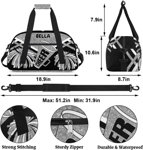 Vista 2 de Bolso personalizado de la danza del gimnasio de la animadora, bolso del barril de la animadora de encargo nombrado bolso de lona de los deportes