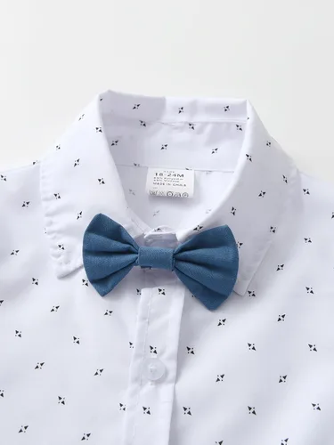 Vista 21 de Conjunto de pantalones para bebé, camisa de manga larga + pantalones + corbatín + tirantes, trajes de caballero para niños pequeños