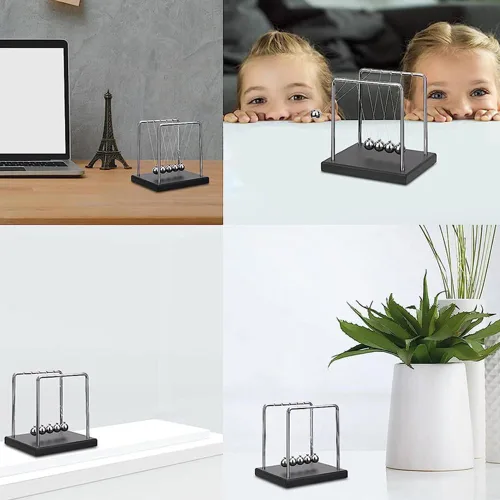 Vista 4 de Newtons - Bolas de equilibrio de cuna, bolas de péndulo de 5 bolas con base negra, péndulo de cuna de Newtons, decoración de escritorio para Negro 5