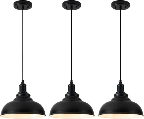 Vista 9 de Paquete de 1 lámpara colgante de granja de bronce para isla de cocina, lámpara colgante industrial de granero, iluminación colgante sobre fregadero