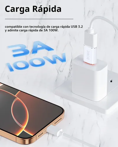 Vista 2 de BOMIE Adaptador USB C a USB Transferencia de datos de 10 Gbps para teléfono Blanco 2P