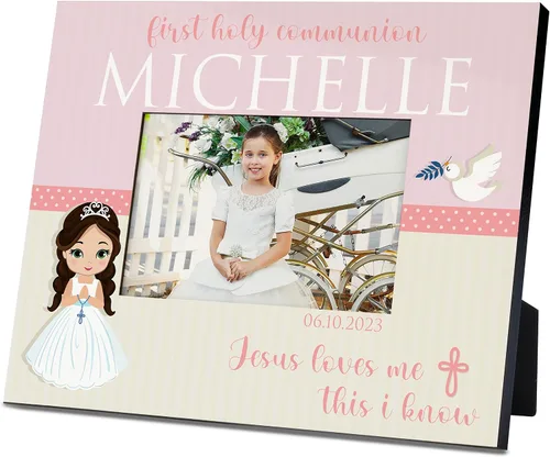 Vista 12 de Regalos de primera comunión para niños y niñas, marco de fotos personalizado de la primera comunión con nombre y fecha, 2 orientaciones para fotos