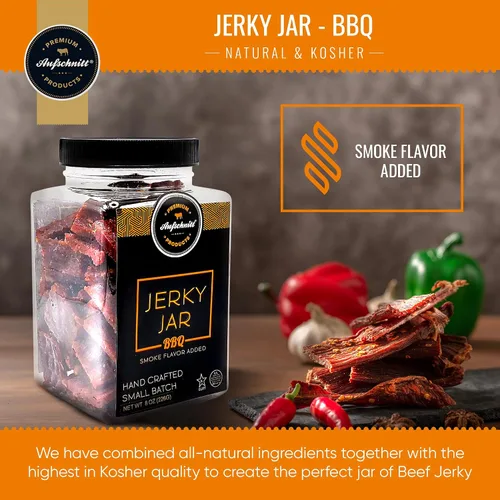 Vista 2 de Aufschnitt Meats - Tarro de carne seca de res alimentada con pasto, apto para Kosher y Keto, idea de regalo, tarro de 8 onzas, barbacoa