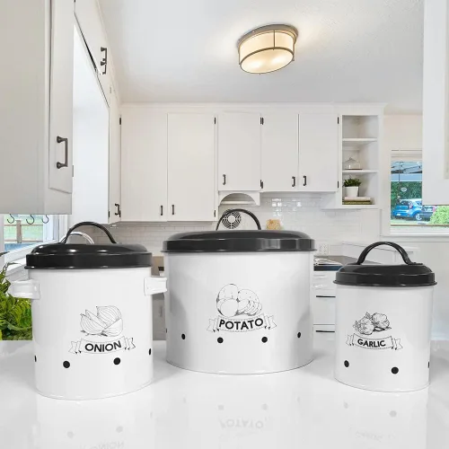 Vista 5 de SOTECH Juego de 3 contenedores de almacenamiento de papas y cebollas y ajos con tapa, organizador de despensa de cocina y conservador de verduras