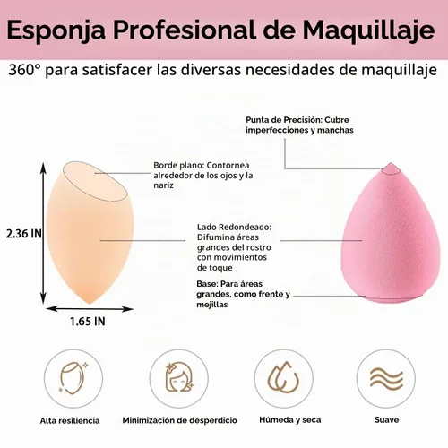 Vista 6 de Juego de brochas de maquillaje y esponjas de maquillaje profesional, juego de brochas de base de maquillaje de doble extremo, brocha de maquillaje