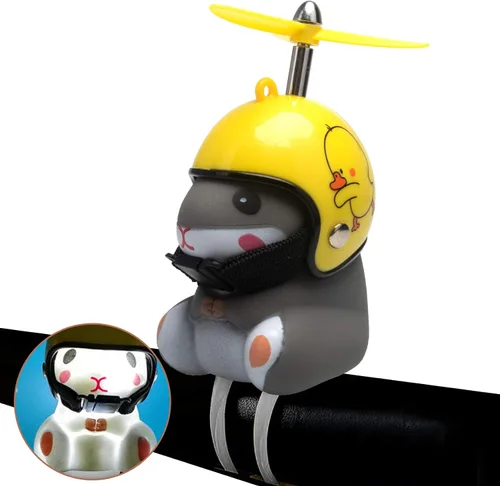 Vista 10 de wonuu Campana de bicicleta de pato con luz y casco, linda bocina de bicicleta de hámster, decoración de salpicadero, campanas de motocicleta