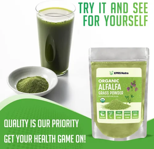 Vista 5 de XPRS Nutra Polvo de alfalfa orgánica Suplemento de alfalfa vegana premium rico en calcio, antioxidantes, vitaminas, suplemento de alfalfa