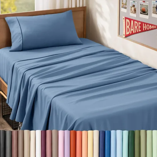 Vista 132 de Bare Home Juego de Sábanas Twin - Sábanas de Cama de Microfibra Ultra-Suave 1800 - Doble Cepillado - Bolsillos Profundos - Ajuste Fácil - Extra