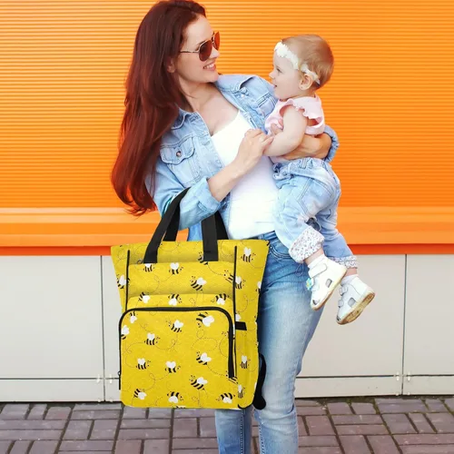 Vista 6 de Emelivor Bolsa de pañales con diseño de panal de abejas, con bolsillos aislados, bolsa organizadora de pañales para niños y niñas, unisex