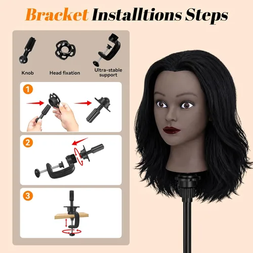 Vista 5 de Cabeza de maniquí de 16" con cabello para entrenamiento de peluquería y peinado