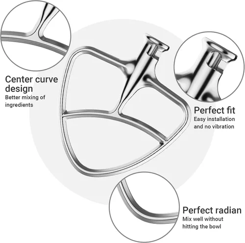 Vista 4 de Cofun Accesorio de paleta de acero inoxidable para mezclador KitchenAid, batidor plano para mezclador KitchenAid, se adapta a mezclador de cabeza