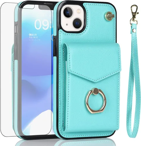 Vista 9 de Asuwish Funda de teléfono para iPhone 12 Mini 5.4 con protector de pantalla de vidrio templado y anillo de bloqueo RFID, tarjetero de cuero
