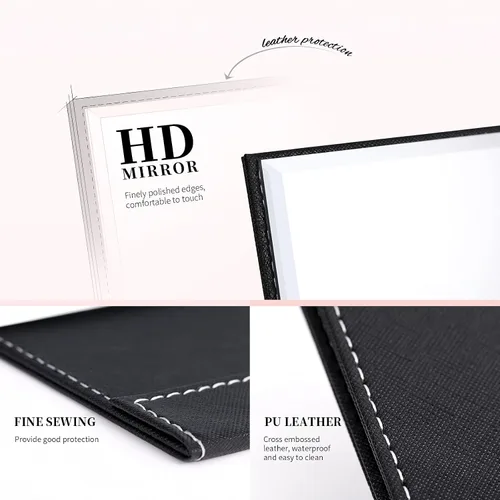 Vista 3 de DUcare Espejo de mesa plegable de 6 x 8 pulgadas, escritorio portátil y espejo de viaje con cubierta de piel sintética, soporte ajustable