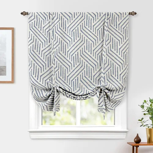 Vista 35 de DriftAway Briony - Cortina opaca con amarre para cocina, ajustable, diseño de globos, líneas texturizadas, estampadas, persianas romanas