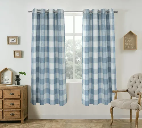Vista 12 de Cortinas de cuadros de búfalo DriftAway a cuadros negro y blanco extralargas con tratamiento ojo de sargento para dormitorio y sala de estar