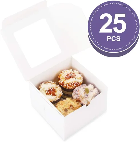 Vista 2 de 25 cajas blancas de panadería con ventana de 5 x 5 x 3.5 pulgadas 5x5x3.5 Blanco