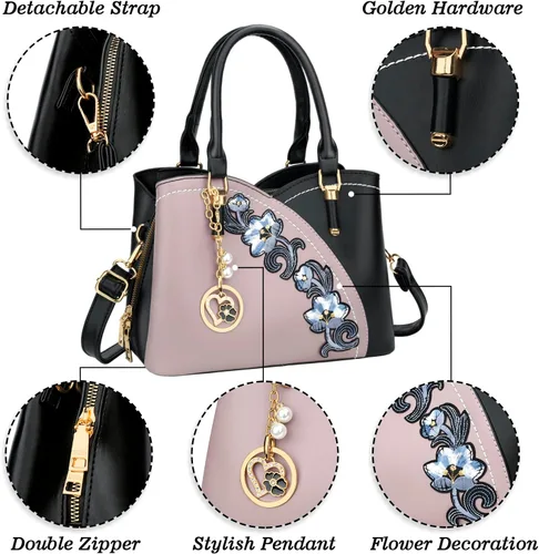 Vista 4 de KKXIU Monederos y bolsos de mano con triple compartimento para mujer, bolso de mano con asa superior