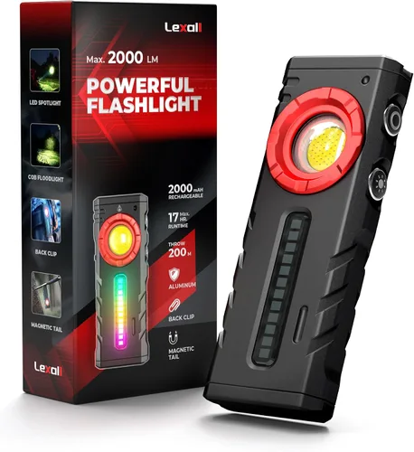 Vista 10 de lexall Linterna, linterna EDC recargable, linterna LED, linterna plana de 1200 lúmenes con luz RGB, luz de bolsillo para emergencia (1, rojo)
