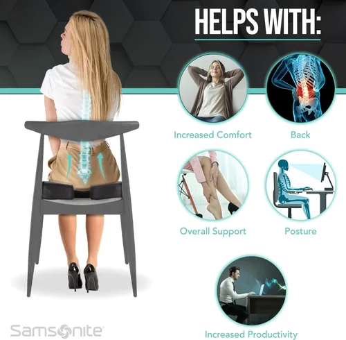 Vista 9 de Samsonite Cojín de asiento de espuma viscoelástica, cojín ergonómico para silla de oficina, almohadilla de presión de coxis, soporte de coxis