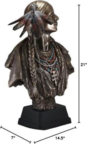 Vista 10 de Ebros Gift Juego grande de 2 estatuas tribales de 21 pulgadas de alto, nativo americano, jefe indio guerrero y princesa con tocado de plumas