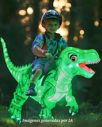 Vista 2 de Kids Inflatable Costume, Dinosaur Rider,Blow Up T-REX Costumes with LED Light for Cosplay Halloween Christmas Party