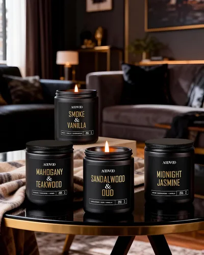 Vista 2 de Velas perfumadas para hombres – Paquete de 4 velas para el hogar, cera de soja de 36 onzas, tiempo de combustión de 200 horas, juego de velas