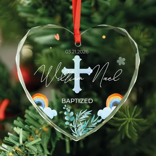 Vista 9 de Adorno de cristal personalizado para bautismo de bebé, regalo de bautismo para niños y niñas, regalo de confirmación, adorno de árbol de Navidad