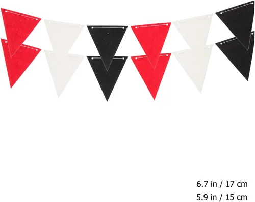Vista 5 de 2 pancartas decorativas para fiestas, banderines negros, rojos, blancos, triangulares, suministros de fiesta de felicitaciones, suministros