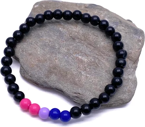 Vista 3 de Bisexual Bead Bracelet, Pink Lavender Blue and Black Acrylic Beads, LGB LGBT LGBTQIA+ Pride Awareness : Size S/M 7 inches, Bi Gay Flag