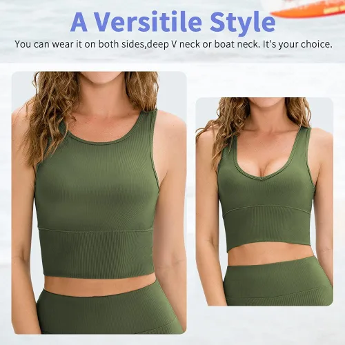 Vista 2 de Camisetas para mujer, sin mangas, acanaladas, cómodas y lisas, reversibles, para entrenamiento, deportes, acondicionamiento físico, yoga
