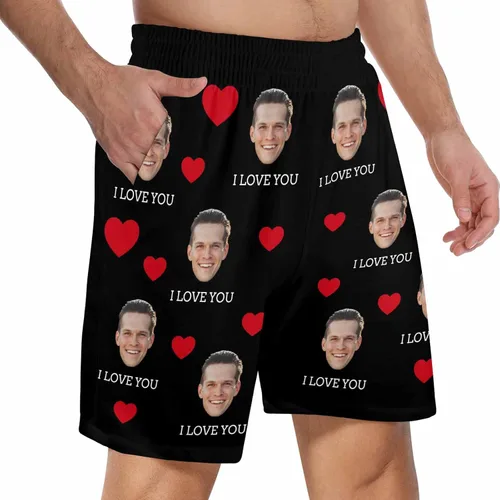 Vista 3 de Pantalones de pijama personalizados para la cara, pantalones cortos de pijama personalizados con fotos para dormir, regalos para hombres