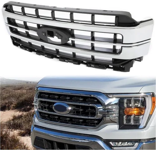 Vista 10 de KUAFU Parrilla para parachoques delantero compatible con Ford F150 2021-2023 Sport Lariat, reemplazo para ML348200GE, pintada en negro